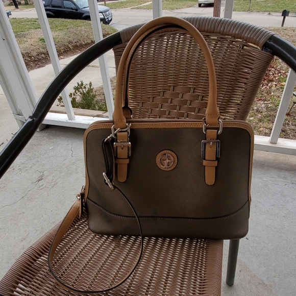 Gianni Bini Handbags - giani bernini brown/tan metalic dome satchel